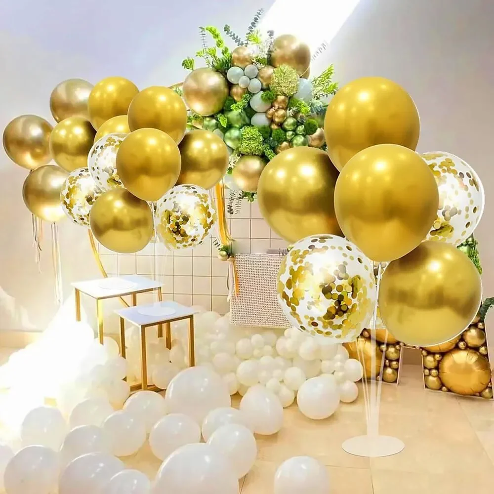 Gold Birthday Decorations, 4 Set Balloon Stand with Gold Balloons | Gold Balloon